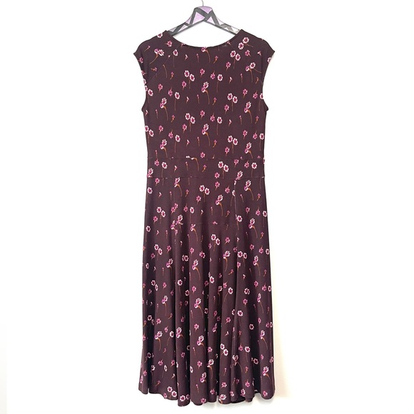 Lands End Casual Flared Coffee Brown Floral Dress Size 10-12 - Picture 6 of 8